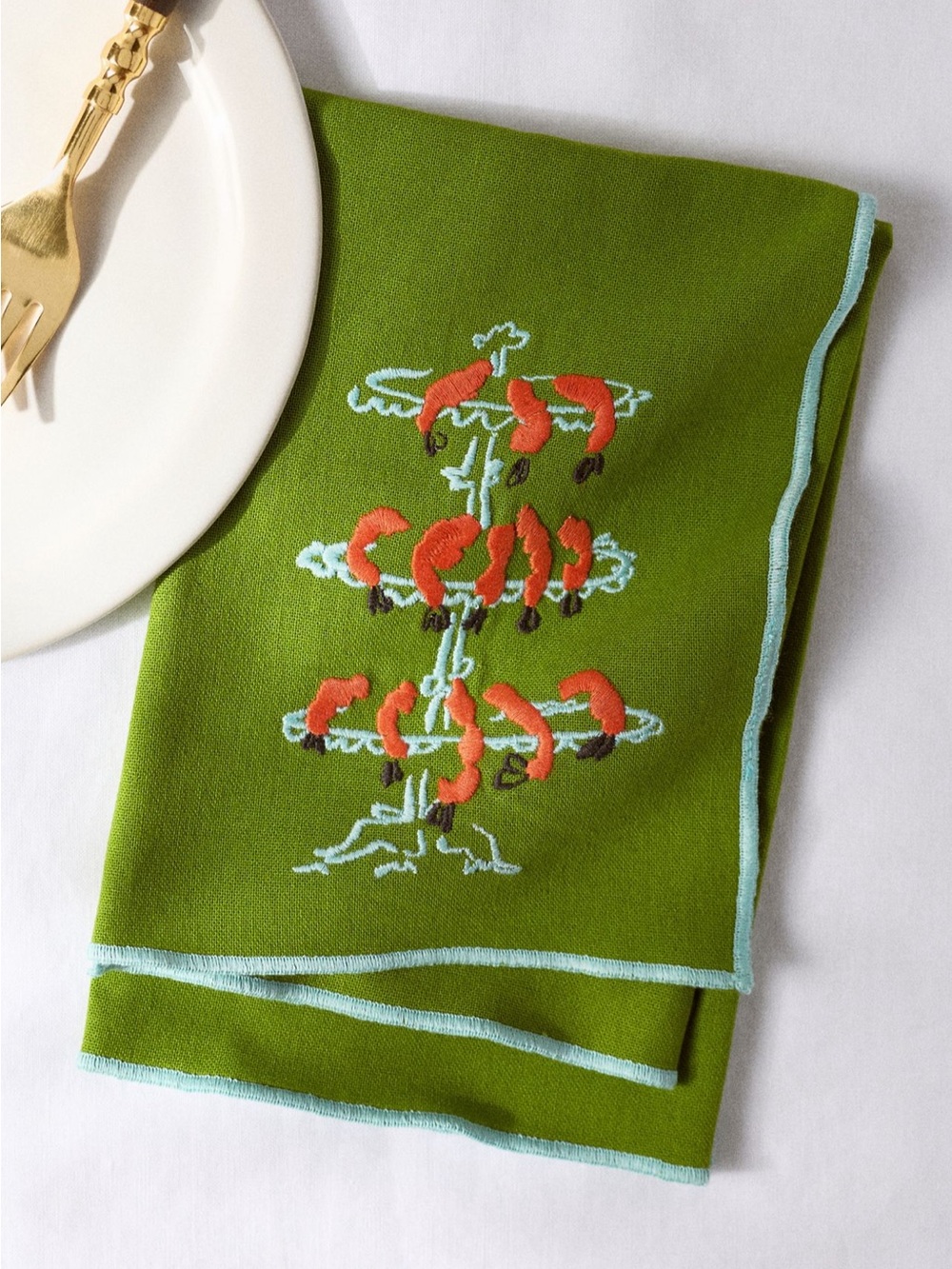 NWT Anthropologie Phthalo Ruth Cotton Napkins, Set of 2 in Green